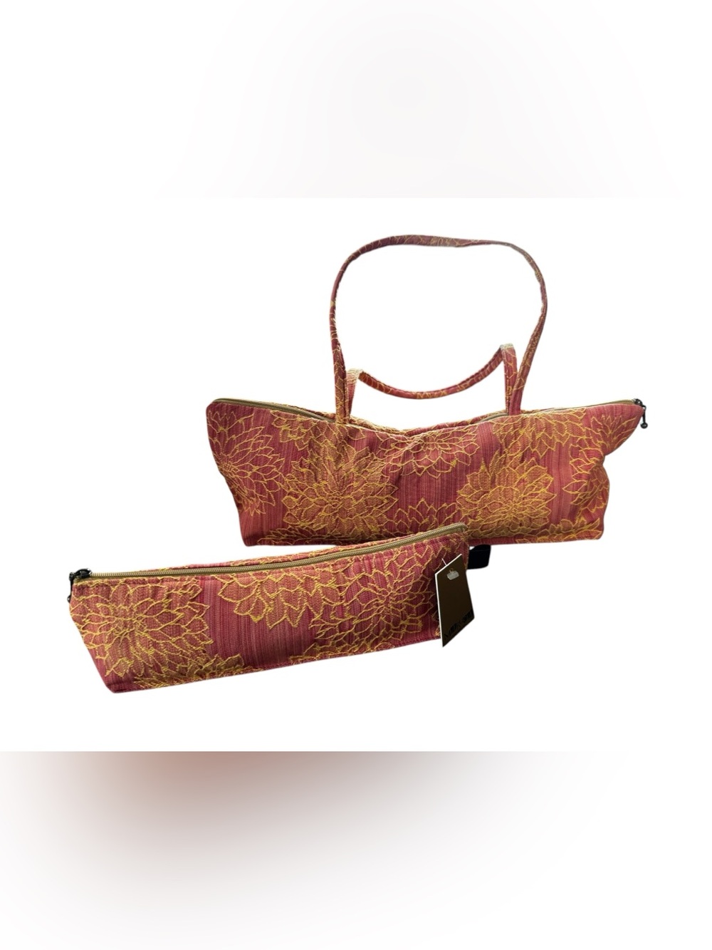Maruca Set of Tapestry Floral Baguette/Wine Shoulder Bag & Matching Make Up Bag